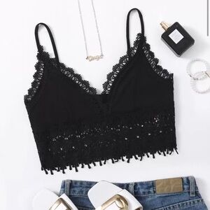 Elegant Black Lace Trim Crop Top